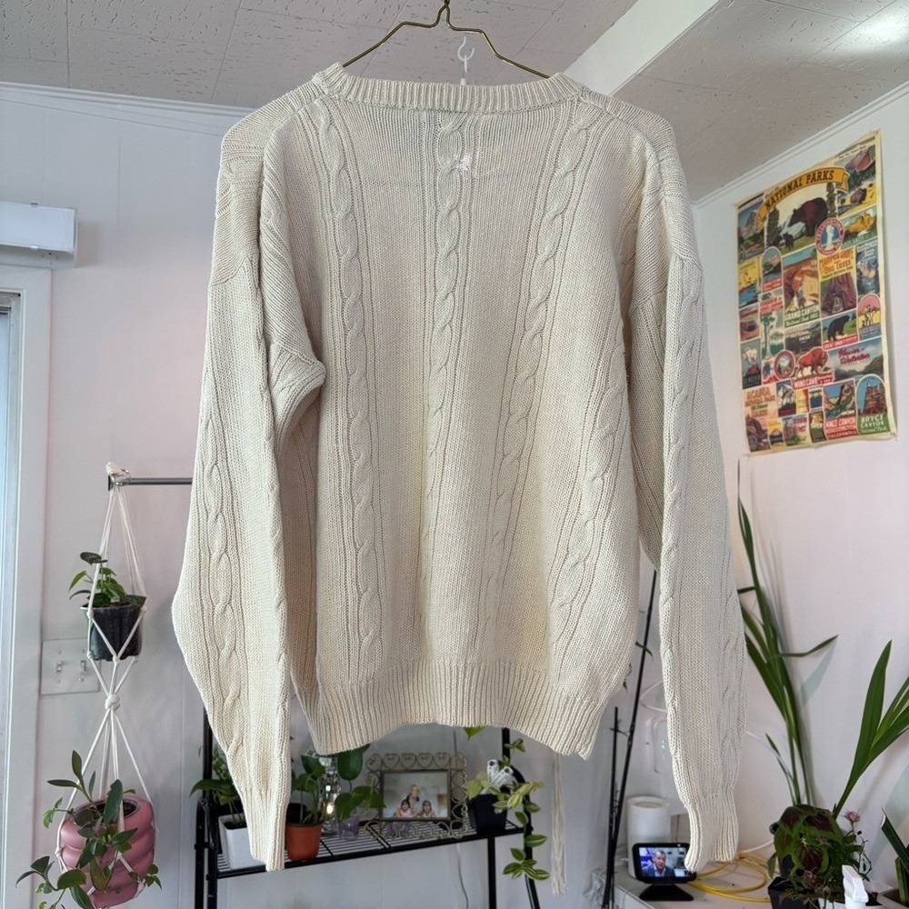 Puritan Cable Knit Sweater Mens XL Cream Ivory Ribbed Crewneck Grandpacore - Picture 4 of 6